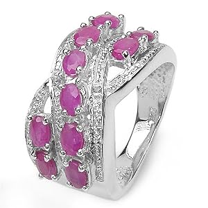 2.55 Carat Genuine Ruby and Diamond Sterling Silver Ring by