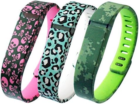 HAPPYCOCO 3 PCS Set Leopard Teal + Camouflage A + Pirates Pink Style Replacement Band with Clasp for Fitbit Flex , Band only no tracker included