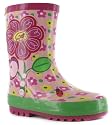 Flower Tot Girl's Flower Print And Lady Bird Wellington Boot - Pink/Green/Yellow