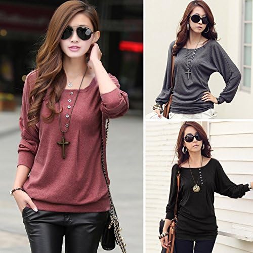 WPCH Fashion Women's Batwing Top Dolman Loose T-Shirt Blouse Top Long Sleeve F_F Red XL