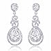 EVER FAITH Bride Jewelry Zircon December Birthstone Dual Leaves Teardrop Dangle Earrings Clear Silver-Tone
