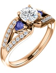 18K Rose Gold Round Cut Diamond and Tanzanite Ring -- LIFETIME WARRANTY
