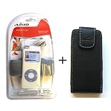 2 Pack of Black Leather Cases + Clear Skin Case With Belt Clip, Lanyard and Sports Armband for Apple iPod Nano I (1st Generation)