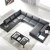 Modern Leather 5 Piece Sectional Sofa in Black