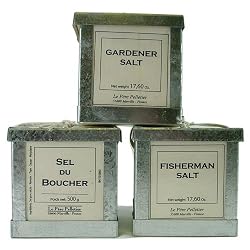 Assortment of 3 Different Pere Pelletier Salts in Wood Box 17.6 oz: Butcher, Fisherman,Gardener Salt