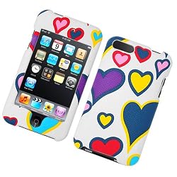 Apple iPod Touch 2nd and 3rd Generation Snap-on Protector Thick Hard Case Image Cover "Colorful Hearts" Design