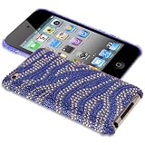 iGloo Diamante Bling Back Cover Case for Apple iPod Touch 4 / 4G (8GB 16GB 32GB 64GB) - Blue & Silver Zebra