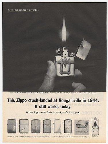 1962 Zippo Lighter Crash Land Bougainville Print Ad (8236)