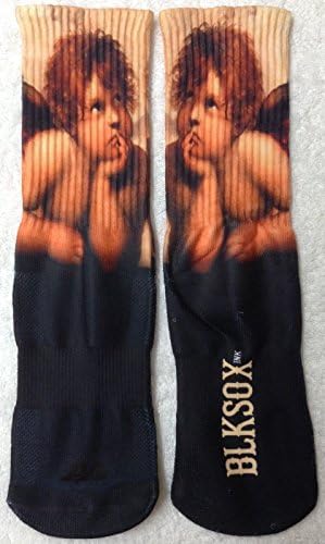 Large BLK SOX INK Baby Angel Cherubini Sublimation Print Crew Socks L