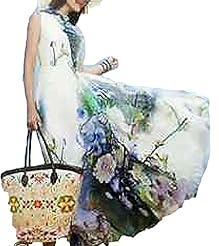 Empire   Waistline Spring Summer General Print Sleeveless Cocktail Full Length  Dress