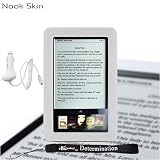 Barnes & Noble Nook E-Reader Kroo Case Protective Durable Silicone Skin (White) + Includes a 4-Inch eBigvalue Determination Hand Strap + Easy Travel Car Charger