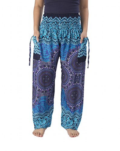 Lannaclothesdesign Women's Smocked Rose Design Loose Fit Yoga Harem Style Pants