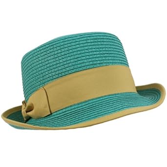 Ladies Beach Summer Bucket Flat Top Porkpie Fedora Crusher Sun Cap Hat Turquoise