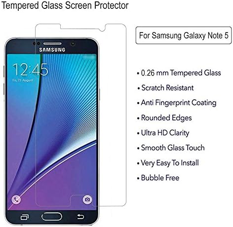 ZIIDII Galaxy Note 5 Screen Protector, Premium Tempered Glass Screen Protector Film for Samsung Galaxy Note 5 9H Hardness Anti-fingerprint, Water & Oil Resistant Easy to Stall