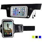 Revere Sports Running Belt + Armband for iPhone 6/5/4 Samsung S6/S5/S4. Sweat Resistant - Night Reflective - No Bounce Exercise Set with Universal Headphone Ports.