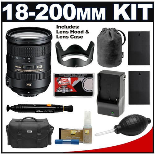 Nikon 18-200mm f/3.5-5.6G AF-S VR II ED Lens with HB-35 Hood & Pouch Case + 2 EN-EL9 Batteries + Nikon Case + Accessory Kit for Nikon D40, D40x, D60, D3000 & D5000 Digital SLR Cameras
