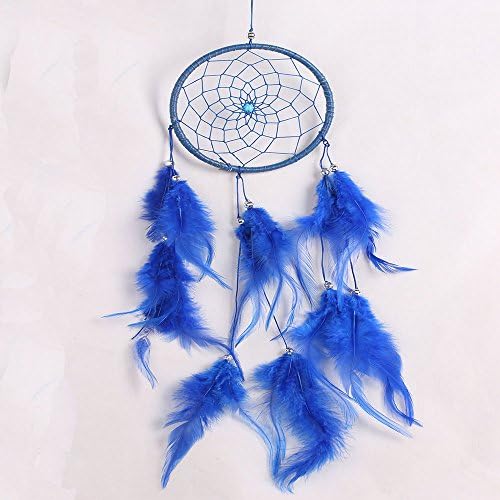 {Factory Direct Sale} Handmade Dream Catcher Circular Net with Feathers Wall Hanging Decoration Decor Ornament Craft Gift New (L1560-blue)