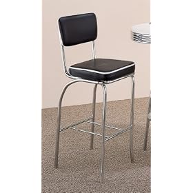 29 Inch Chrome Plated Bar Chair (Set of 2) in Chrome Black Cushion - Coaster by Coaster