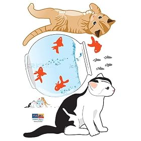 Easy Instant Decoration Wall Sticker Decal - Kittens with Goldfish