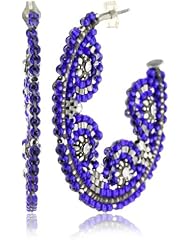 Miguel Ases Blue Bead and Sterling Silver Cluster Hoop Earrings
