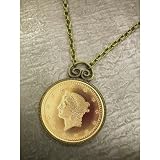 $1 Type 1 Liberty Head Dollar Gold Piece Replica Coin in Antique Goldtone Pendant