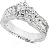 14k White Gold 1 1/2ctw Round Diamond Engagement Ring (HI/SI)