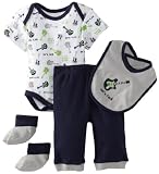 BON BEBE Baby-Boys Newborn Lets Rock 4 Piece Pant Set, Grey/Navy/White, 6-9 Months
