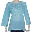 Womens Blouse Cotton Long Sleeve Top Shirt Chikan Embroidery Size L (ctop359)