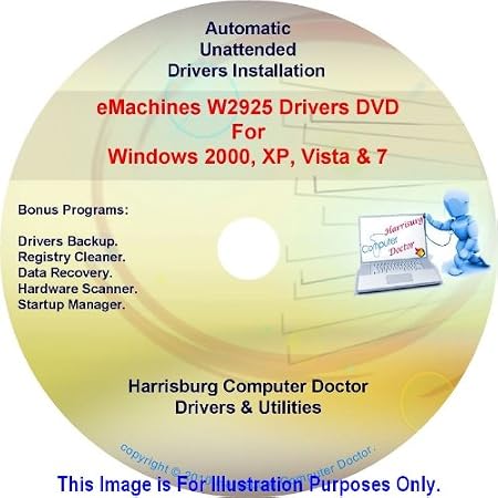 eMachines W2925 Drivers DVD Disc eMachine W2925 - Windows, XP, Vista and 7 Driver Kits - Automatic Drivers Installation.