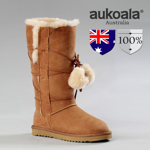 Aukoala Australia Sheepskin Warm Doro Tall Winter Boots For Womens_Chestnut_Us Size 4 On Sale