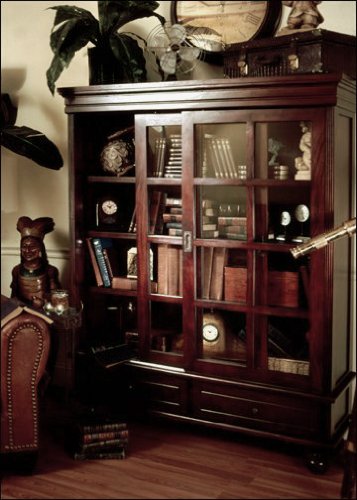D-ART Sliding Door Library Curio Bookcase in Mahogany Wood On Sale