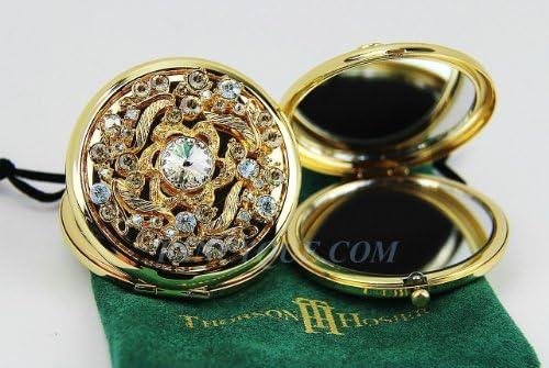 Thorson Hosier Compact Purse Mirror Round Golden Shadow Swarovski New USA Made