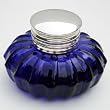 Antique Style Silver Cobalt Blue Glass Inkwell Desk Ink Well