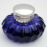 Antique Style Silver Cobalt Blue Glass Inkwell Desk Ink Well