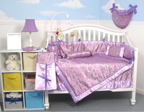 Lavender Butterfly Silky 10pcs Baby Crib Bedding Set