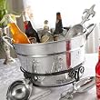 Round Fleur de Lis Silver Beverage Tub, Ice Scoop and Wrought Iron Stand Tabletop Stand