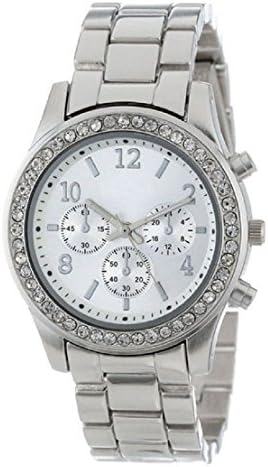 Sankuwen 1pc Silver Elegant Ladies Women's Stainless Steel Crystals Watches Wrist Watch