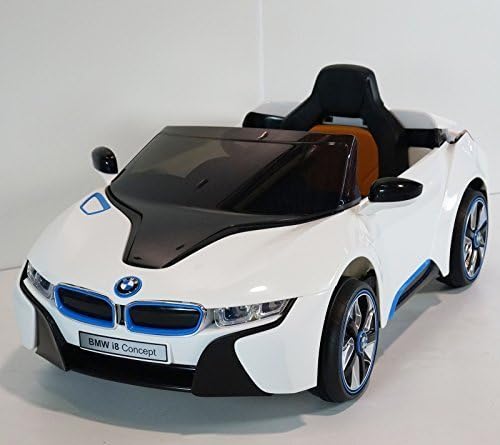 New Licensed Limited Edition BMW I8 Concept 12v Ride on Car Power Wheels Battery Car for Kids with Remote Control and Leather Seat - White + Gift Mp3 Player