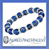 Evil Eye Murano Glass Judaica Hamsa Charm Stretch Bracelet - Clear Blue