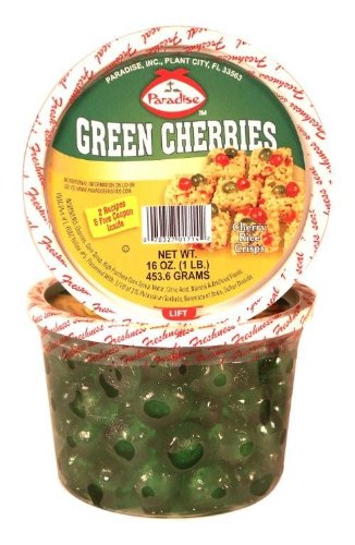 Paradise Green Cherries, Whole, 16 Ounce Tubs (Pack of 3)