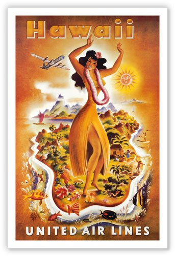 Hula Dancer, Hawaii United Airlines Travel Poster - Vintage Hawaiian Art Poster Print, 12
