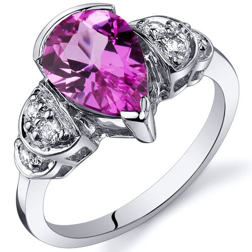 Tear Drop 2.25 carats Pink Sapphire Solitaire Engagement Ring in Sterling Silver Rhodium Finish Available in Size 5 thru 9