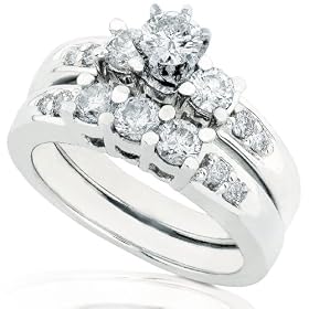 1.00ctw Round Brilliant Diamond Wedding Ring Set in 14k Gold (HI I1) by Diamond-Me