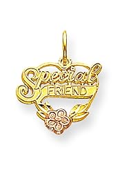 10K Two Tone Gold Special Friend Heart Flower Charm