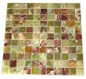 Green Onyx 1x1 Polished Mosaics Meshed on 12" X 12" Tiles for Bathroom Flooring, Kitchen Backsplash, Shower Walls