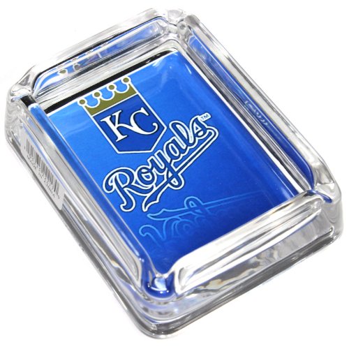 Image of Kansas City Royals Glass Ashtray - Dimensions 3 Inch x 4 Inch - Simulated Black Velvet Botton