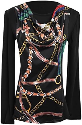 Vshop-2000 Woman Round Neck Long Sleeve Novelty Printed Front Spliced Top Shirt