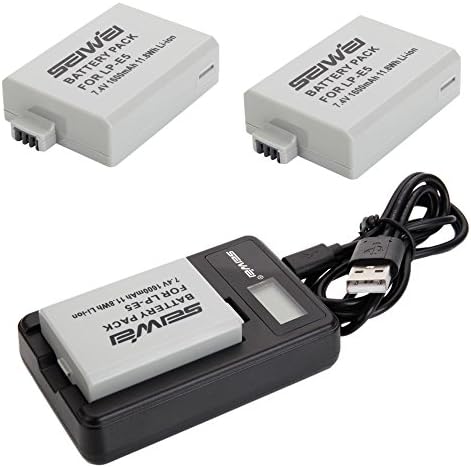 2x LP-E5 1600mA Battery for Canon EOS 1000D 450D 500D Digital Rebel Xsi +Charger