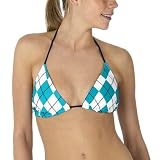 Xhilaration Argyle Triangle Swim Top - Teal/ White/ Black