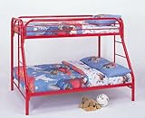 Twin Full Size Metal Bunk Bed with Double Ladders in Red Finish